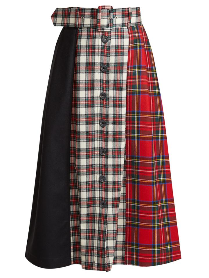 Isa Arfen Panelled Tartan Wool Skirt