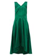 Matchesfashion.com Sies Marjan - Miriam Dip Hem Charmeuse Midi Dress - Womens - Dark Green
