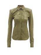 Ladies Rtw The Attico - Padded-shoulders Logo-jacquard Satin Shirt - Womens - Khaki
