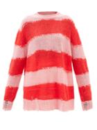 Acne Studios - Kalia Striped Distressed-knit Sweater - Womens - Pink Stripe