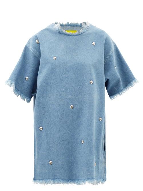 Marques'almeida - Studded Recycled-denim T-shirt Dress - Womens - Light Denim