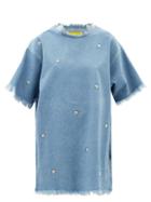 Marques'almeida - Studded Recycled-denim T-shirt Dress - Womens - Light Denim