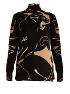 Valentino Panther-print Tie-neck Silk-crepe Blouse