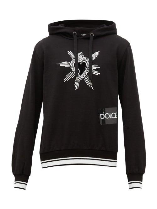 Matchesfashion.com Dolce & Gabbana - Velvet Heart Embroidered Cotton Hooded Sweatshirt - Mens - Black