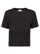 Saint Laurent - Logo-embroidered Jersey T-shirt - Womens - Black