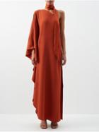 Taller Marmo - Bolkan One-shoulder Satin Maxi Dress - Womens - Dark Brown