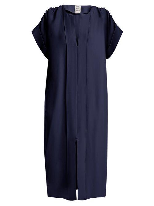 Matchesfashion.com Maison Rabih Kayrouz - Ruched Shoulder Midi Dress - Womens - Navy