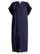 Matchesfashion.com Maison Rabih Kayrouz - Ruched Shoulder Midi Dress - Womens - Navy