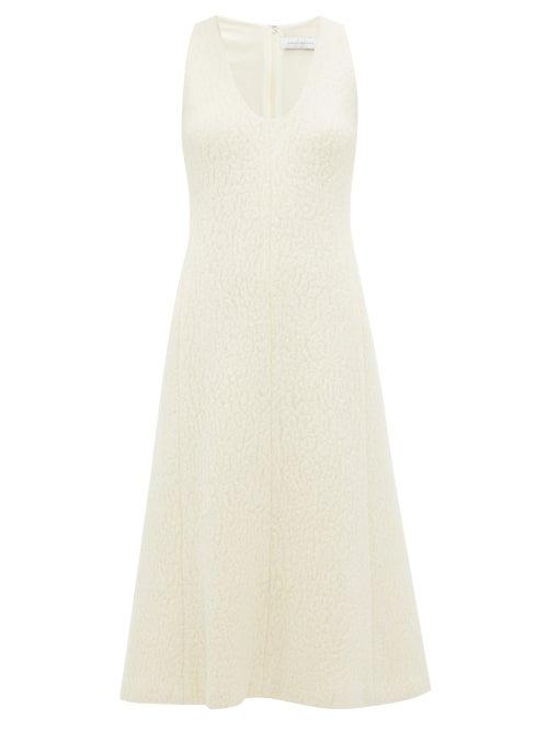 Matchesfashion.com Marina Moscone - Scoop Neck Wool Blend Cloqu Midi Dress - Womens - Ivory