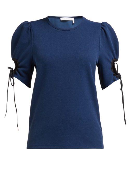 Matchesfashion.com See By Chlo - Cut Out Sleeve Crepe Blouse - Womens - Navy