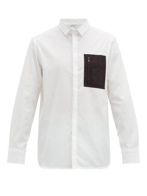 Matchesfashion.com Neil Barrett - Zipped Patch Pocket Cotton Blend Shirt - Mens - White