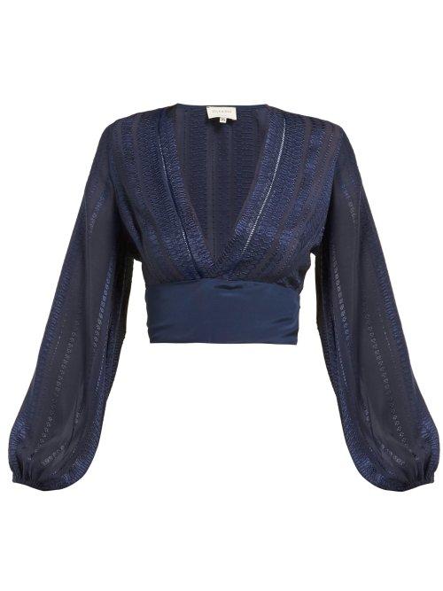 Matchesfashion.com Zeus + Dione - Pelion Cropped Silk Chiffon Blouse - Womens - Navy