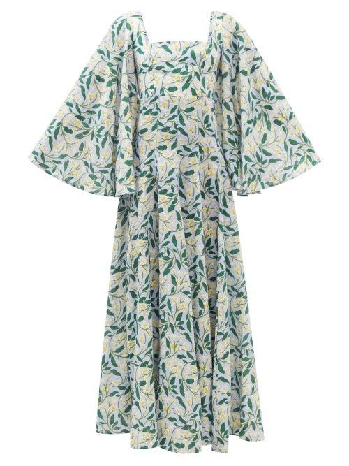 Agua By Agua Bendita - Cumbia Floral-print Linen Maxi Dress - Womens - Blue Print