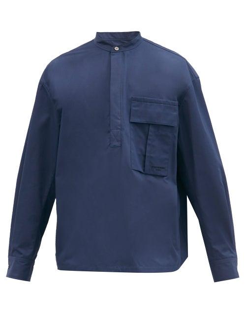 Matchesfashion.com Wooyoungmi - Oversized Band-collar Cotton Shirt - Mens - Navy
