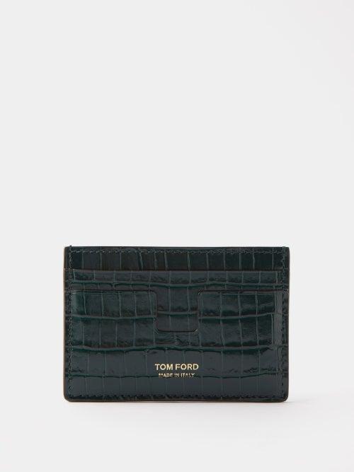 Tom Ford - T-line Crocodile-effect Leather Cardholder - Mens - Dark Green