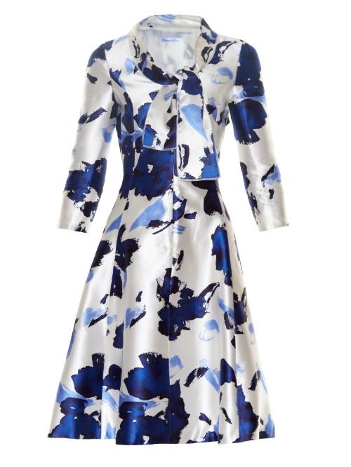 Oscar De La Renta Watercolour Floral-print Mikado Dress