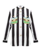 Matchesfashion.com Versace - Striped Patch Pocket Denim Shirt - Mens - Black White