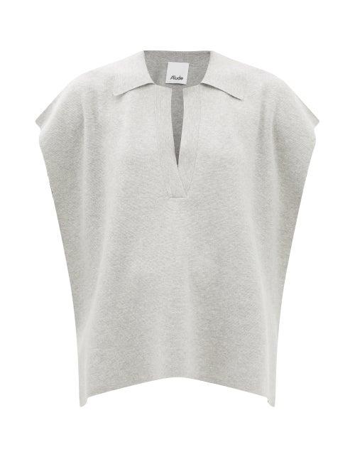 Allude - Open-collar Cotton-blend Top - Womens - Grey