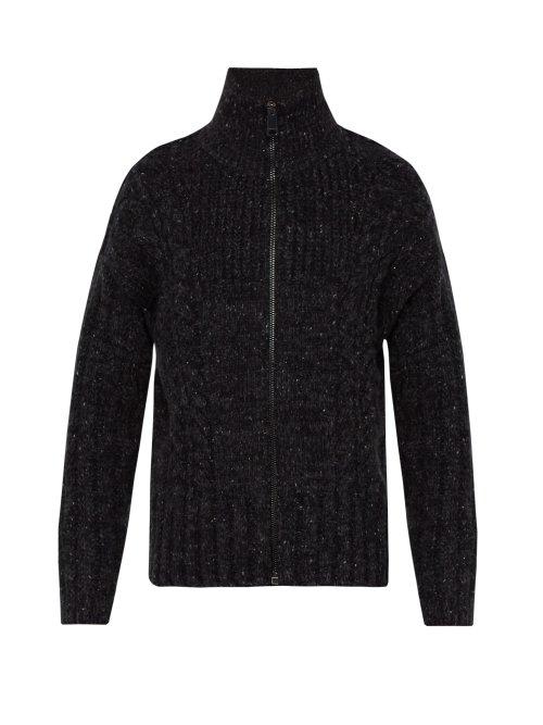 Matchesfashion.com Burberry - Zip Through Cable Knit Sweater - Mens - Black