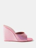 Amina Muaddi - Lupita 95 Silk-satin Wedge Sandals - Womens - Pink Multi