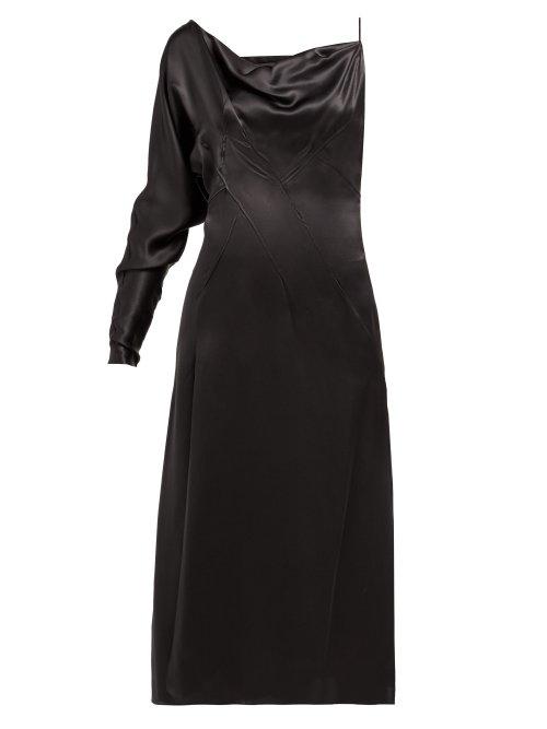 Matchesfashion.com Versace - One Shoulder Side Slit Silk Slip Dress - Womens - Black