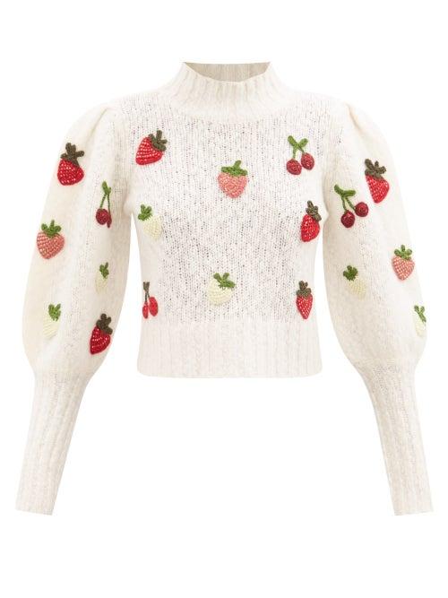Sea - Reese Fruit-appliqu Wool-blend Sweater - Womens - Cream Multi