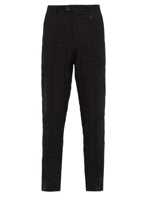 Matchesfashion.com Oliver Spencer - Fishtail Linen Blend Seersucker Trousers - Mens - Black