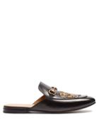 Matchesfashion.com Gucci - Princetown Tiger Appliqu Leather Backless Loafers - Mens - Black