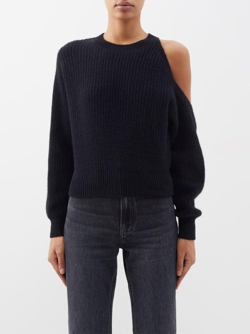 Lisa Yang - Leora Open-shoulder Ribbed-knit Cashmere Sweater - Womens - Black