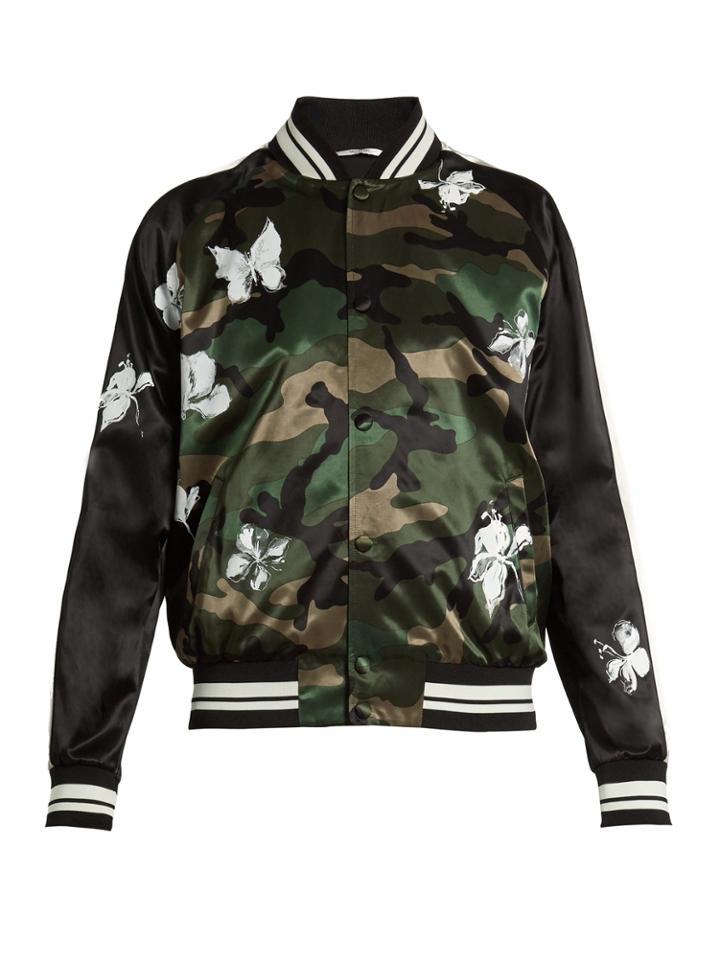 Valentino Camouflage-print Satin Bomber Jacket