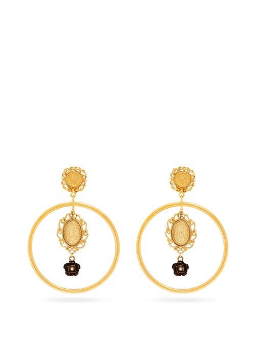 Matchesfashion.com Dolce & Gabbana - Cameo Hoop Pendant Earrings - Womens - Gold