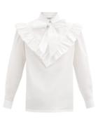 Matchesfashion.com Batsheva - Carol Tie-neck Cotton-poplin Blouse - Womens - White