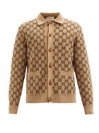 Matchesfashion.com Gucci - Gg Logo-jacquard Wool-blend Polo Cardigan - Mens - Beige