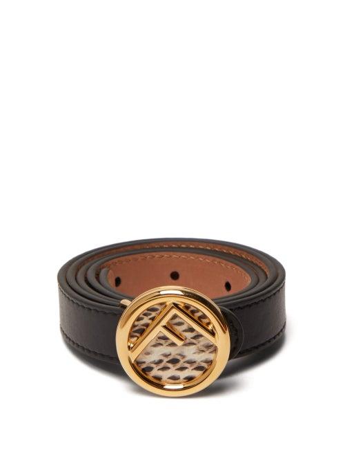 Matchesfashion.com Fendi - Watersnake Monogram Buckle Leather Belt - Womens - Black