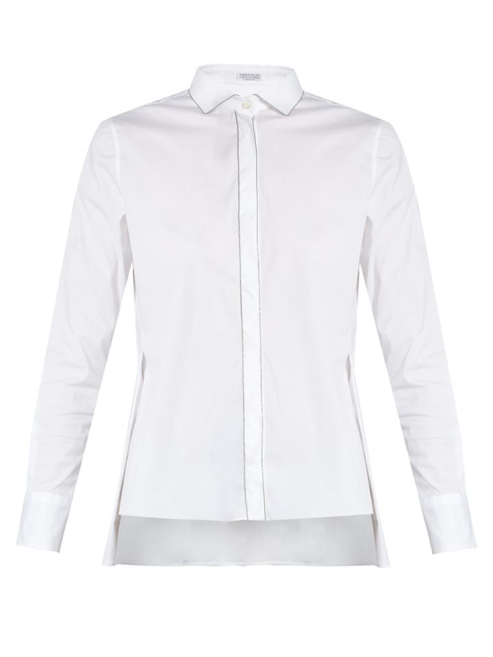 Brunello Cucinelli Monili-embellished Point-collar Cotton-blend Shirt
