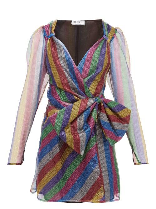 Matchesfashion.com The Attico - Bow Appliqu Striped Lurex Mesh Mini Dress - Womens - Multi