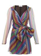 Matchesfashion.com The Attico - Bow Appliqu Striped Lurex Mesh Mini Dress - Womens - Multi