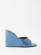 Amina Muaddi - Lupita 95 Silk-satin Wedge Mules - Womens - Light Blue