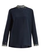 Miu Miu Crystal-embellished Silk Crepe De Chine Top