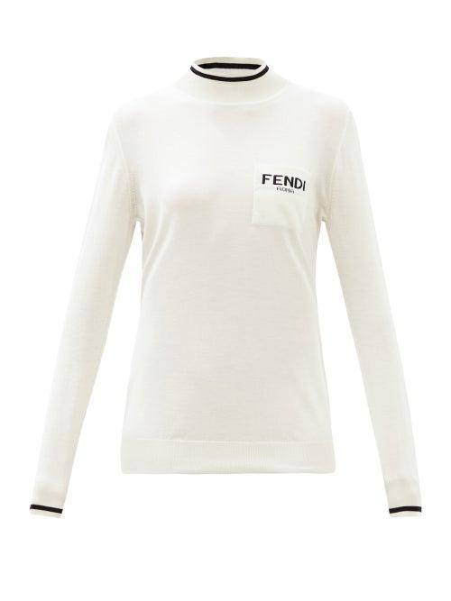 Matchesfashion.com Fendi - Logo-jacquard High-neck Silk Sweater - Womens - White