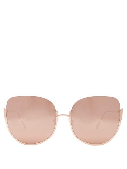 Matchesfashion.com Linda Farrow - Kennedy Oversized Sunglasses - Womens - Rose Gold