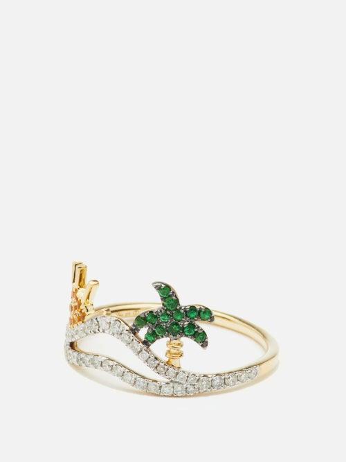 Yvonne Lon - Sun & Palm Diamond, Tsavorite & 9kt Diamond Ring - Womens - Multi
