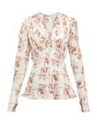 Matchesfashion.com Paco Rabanne - Floral Print Crystal Button Satin Blouse - Womens - Light Pink