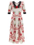 Matchesfashion.com Rodarte - Rose-print Silk-crepe Dress - Womens - Red White