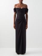 Alexander Mcqueen - Off-the-shoulder Draped Crepe Gown - Womens - Black