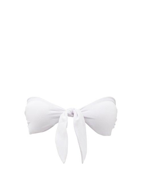 Ladies Beachwear Casa Raki - Flor Knotted Honeycomb-effect Bandeau Bikini Top - Womens - White