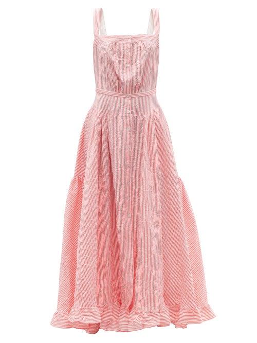 Ladies Beachwear Thierry Colson - Rossana Striped Crinkled Cotton-satin Maxi Dress - Womens - Pink Stripe