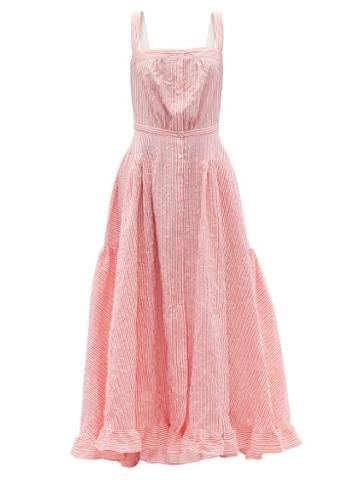 Ladies Beachwear Thierry Colson - Rossana Striped Crinkled Cotton-satin Maxi Dress - Womens - Pink Stripe