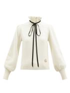 Gucci - Tie-neck Wool-blend Top - Womens - Ivory