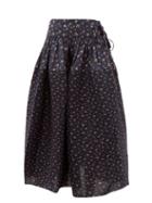 Matchesfashion.com Horror Vacui - Toga Pintucked Floral Print Cotton Skirt - Womens - Navy Multi